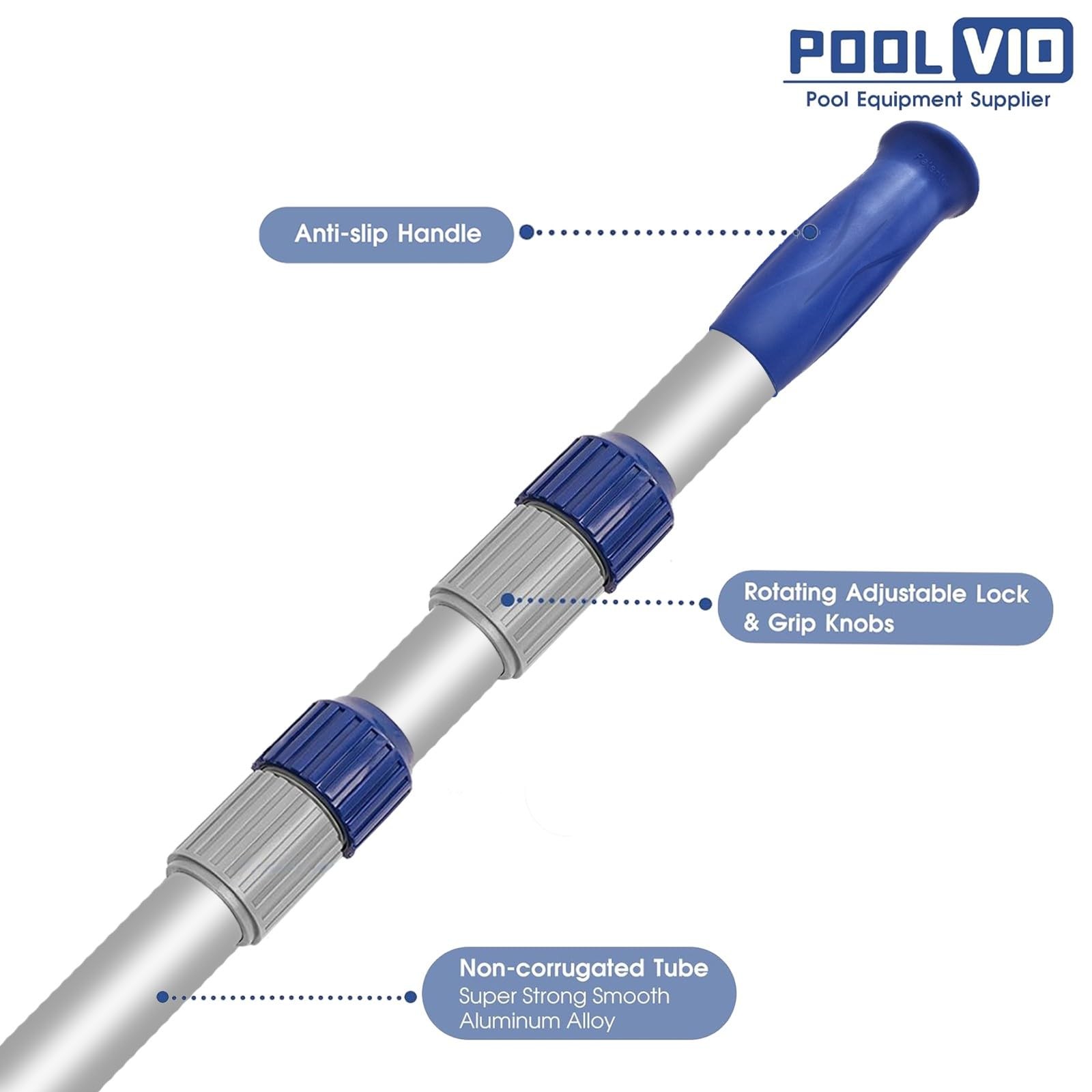 15 FT Telescopic Pool Pole - Adjustable 3 Piece Aluminum Pool Skimmer Pole fo...