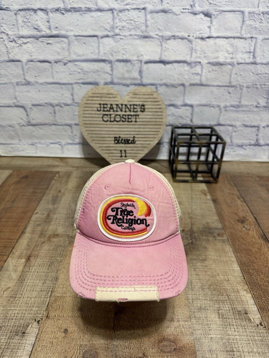 True Religion Distressed Style Strapback Trucker Baseball Cap Hat Tan pink True Religion Pink Men main image 2