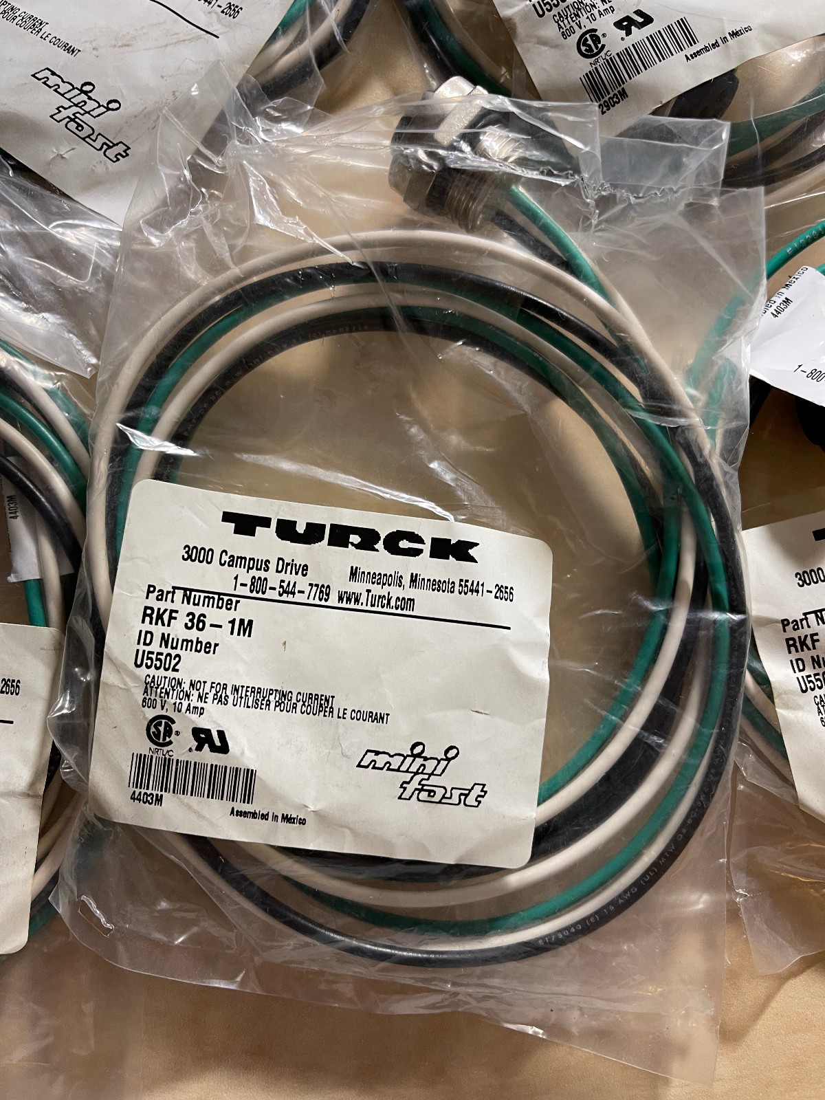 Turck RKF 36-1M, 3-pin, Female, Mini, Front Mount, 1 Meter Leads (New-Open)
