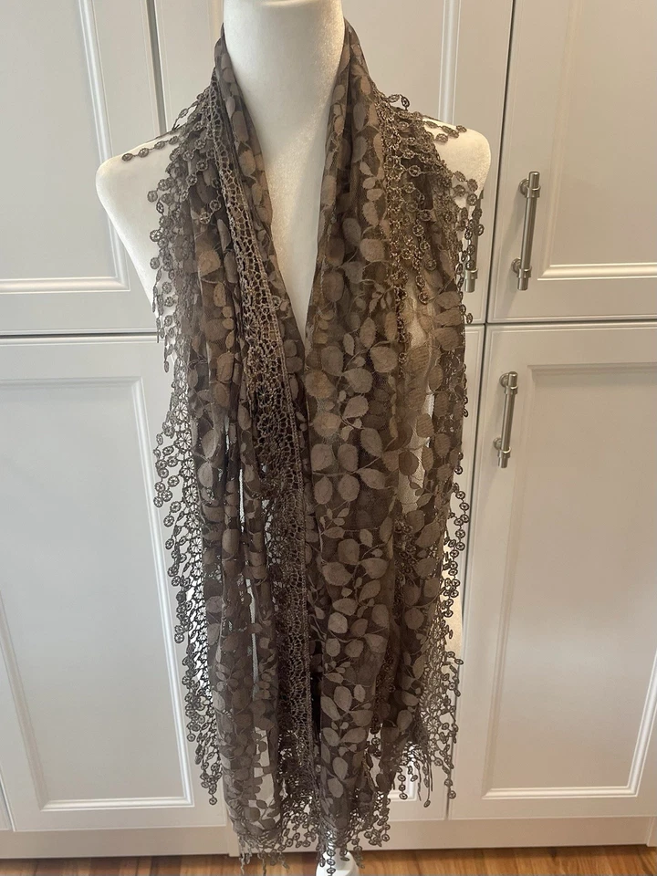 Cachecol de confete de renda vitoriano pendurado xale feminino marrom acastanhado tamanho 1 - Imagem 4 de 4