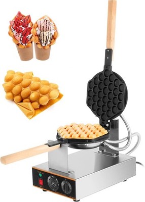 Commercial Bubble Waffle Maker 1400W Rotatable Egg Puff Iron Non Stick Baker