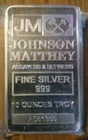 .999 SOLID SILVER 10 OZ,  FINE SILVER , JOHNSON MATTHEY BULLION BAR OBLONG,