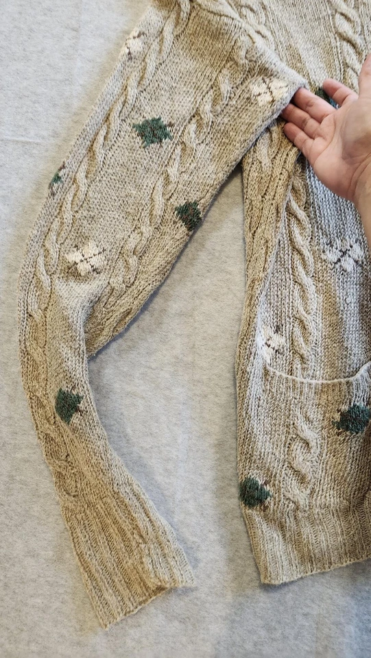 Suéter feminino vintage Ralph Lauren pequeno linho mistura de seda estampas de malha de cabo - Imagem 4 de 4