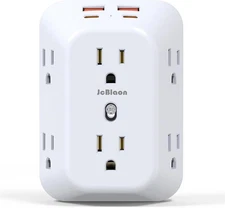 Multi Plug Wall Outlets, 6-Port Outlet Extender with 4 Charging USB White 