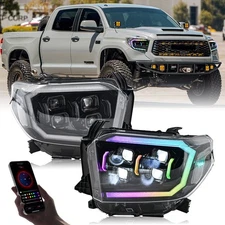 For 2014-2021 Toyota Tundra RGB LED Tube Projector Headlight HeadLamp Left+Right