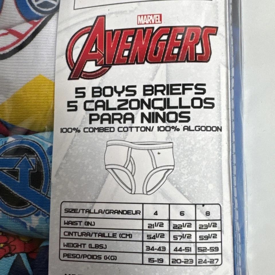Marvel Avengers 5 Cotton Briefs Underwear Boys Size 6 White Colorful Prints - Image 3 of 4