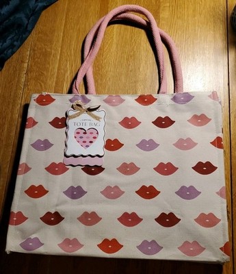 Eccolo Valentine's Day Lips   Kisses Cotton Canvas Reusable Shopping Tote Bag