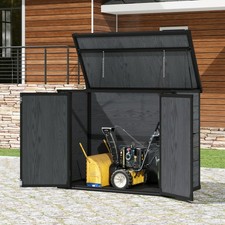 Dark Grey Wood Effect Shed Small Garden Storage Shed Plastic for 2 Garbage Bin