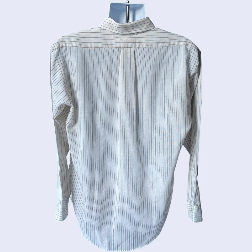Van Heusen 417 Vanopress Striped Button-Down Shirt Ivory/Brown L/S Vintage - Image 2 of 4