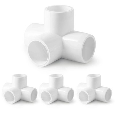 4 Pack 4-Way PVC Pipe Fittings 1/2 Inch Elbow Corner Side Outlet Tee Fittings