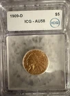 1909-D $5 Indian Head Gold Half Eagle ICG AU58