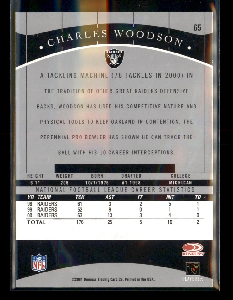 2001 Donruss Classics #65 Charles Woodson HOF - Image 2 of 2