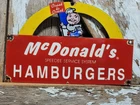 VINTAGE MCDONALDS PORCELAIN SIGN OLD FAST FOOD RESTAURANT HAMBURGERS SPEEDEE FRY