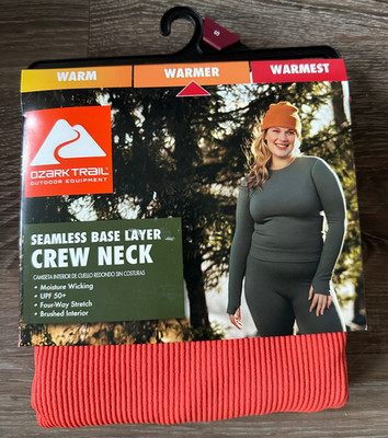 Ozark Trail Seamless Base Layer Crew Neck UPF 50+ Womens Coral Zest Small