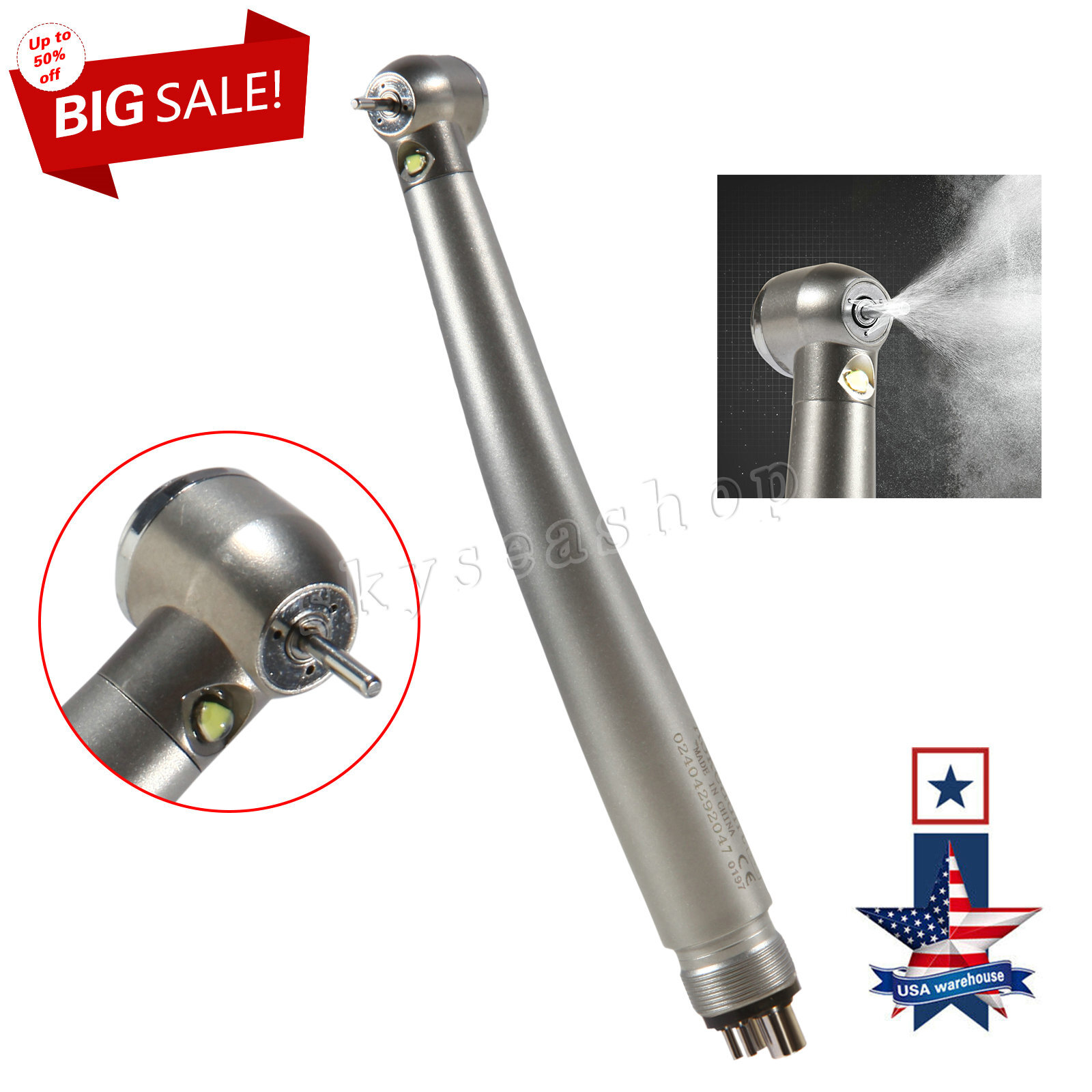 KAV Style Dental Fiber Optic High Speed Turbine Handpiece LED E-generator 4Hole