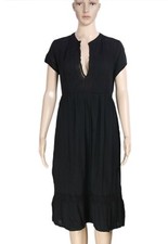 Lovestitch Cap Sleeve Lace Vintage Black V Neck Pleating Midi Dress New Small S