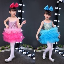 Girls Children Sequin Layered Dance Dress Tiered Tutu Ballet Dancewear Cute Chic