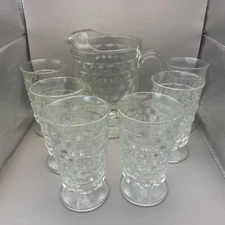 Whitehall Clear by Colony Iced Tea Glasses Tumblers Set of 6 With Pitcher