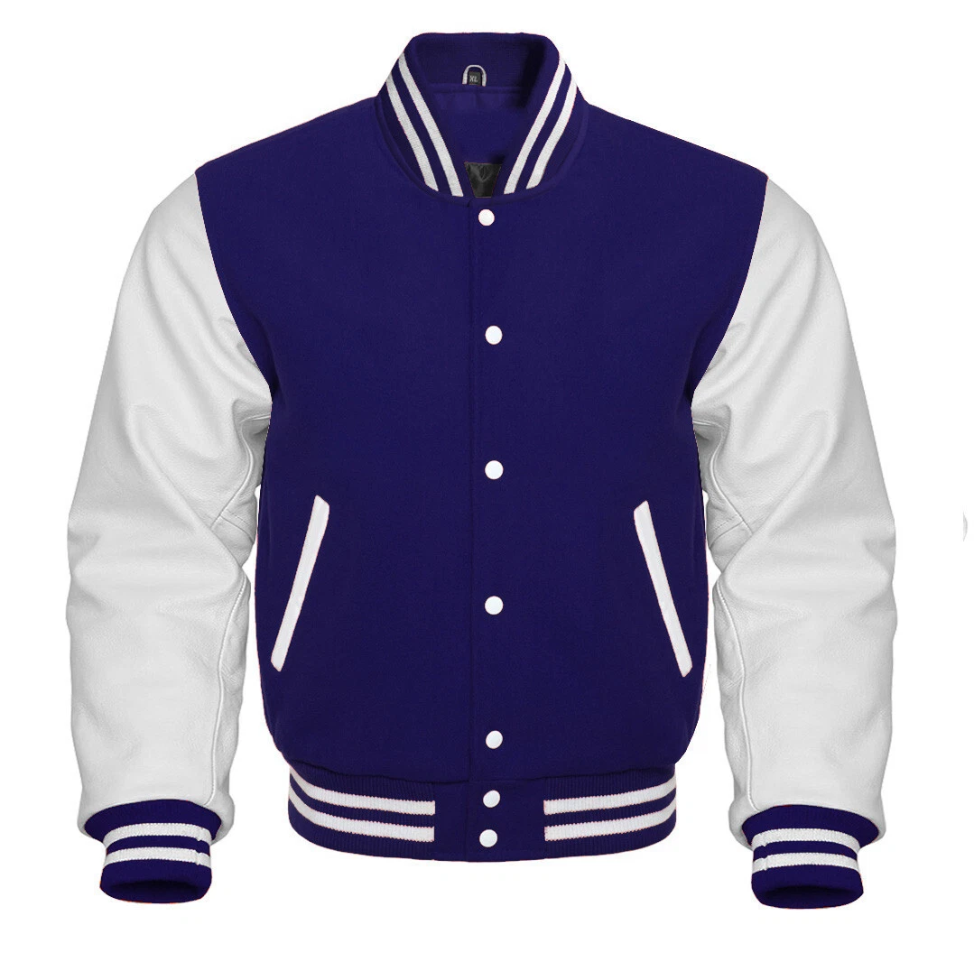 Men's Letterman Basketball Varsity Navy Blue Wool White Leather Sleeves Jackets