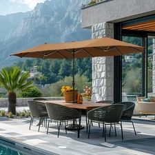 13ft Outdoor Large Market Umbrella Double-Sided Patio Umbrella w/ Crank Handle