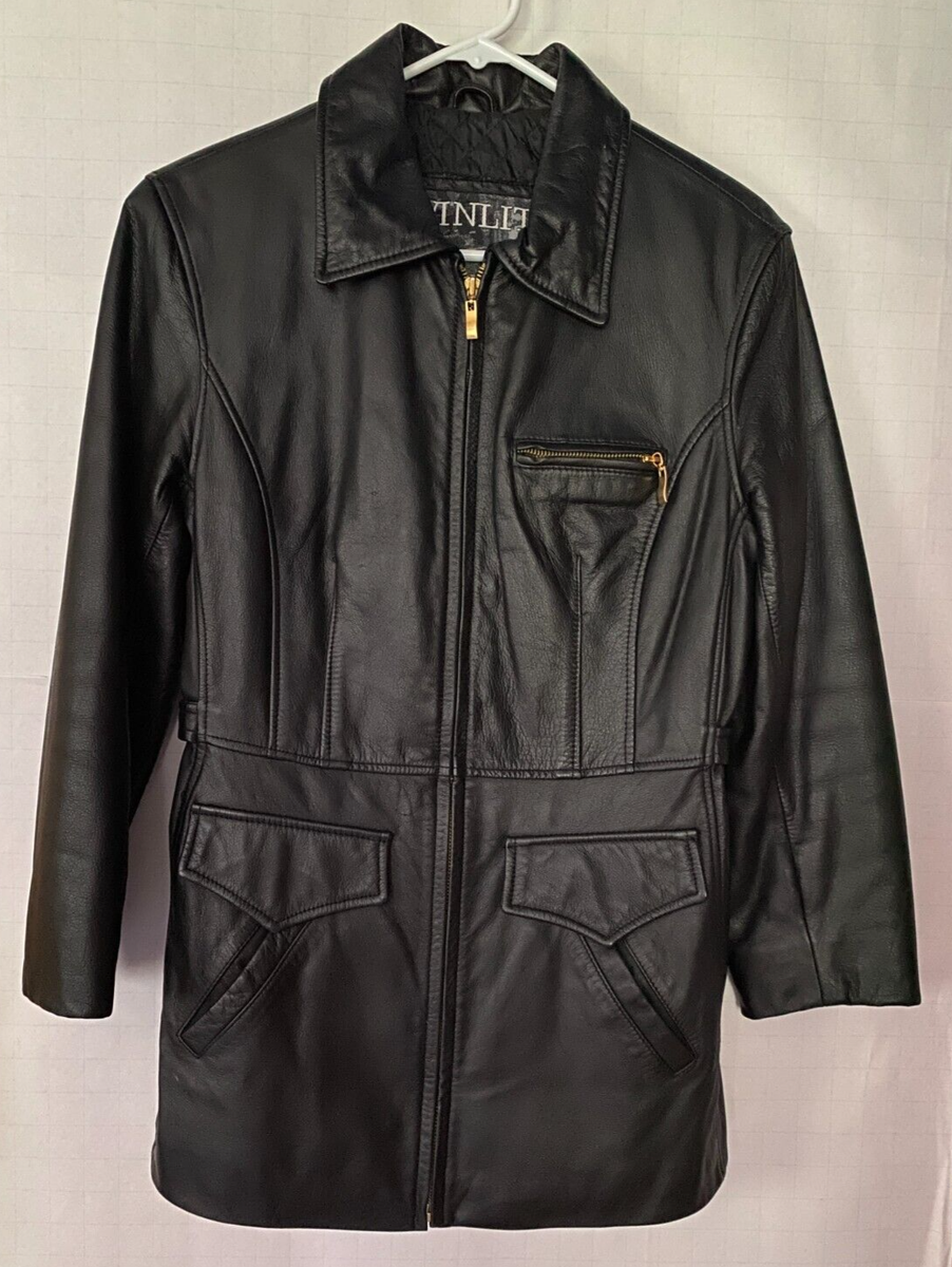 WINLIT New York Leather Jacket Coat Size S Black Zip up w/ pockets