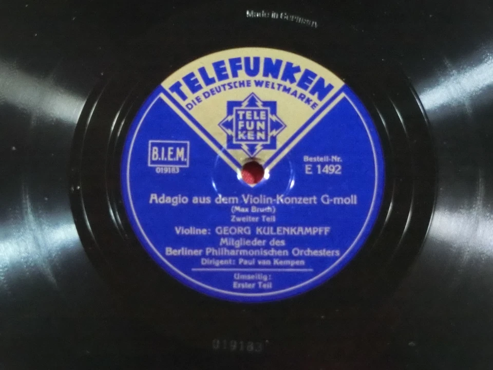 78RPM BRUCH ADAGIO AUS DEM VIOLIN-KONZERT G-MOLL GEORG KULENKAMPFF VIOLINE - Bild 4 von 4