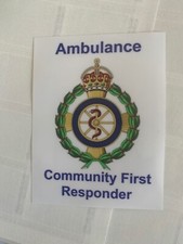 NEW AMBULANCE COMMUNITY FIRST RESPONDER  WINDSCREEN STICKER