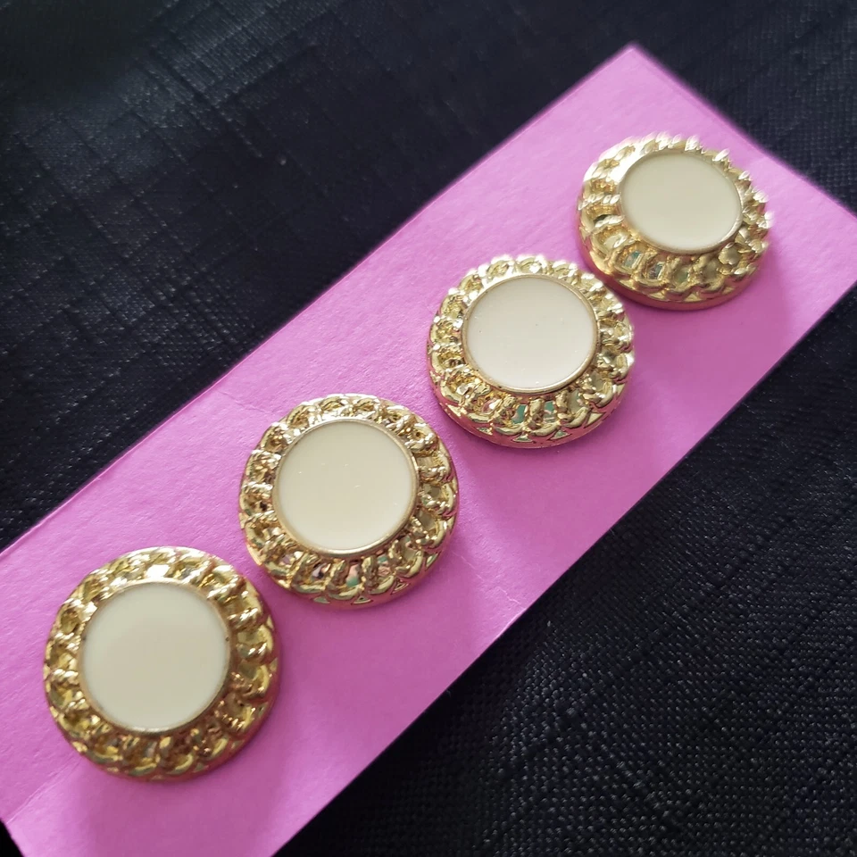 4x Vintage 21mm Gold-Tone Cream-Colored Enamel Round Shank Button Military Dress - Image 4 of 4