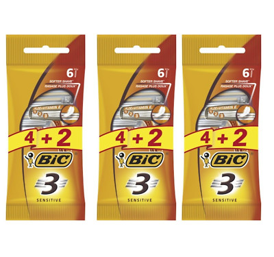 18er Pack BIC 3 Sensitive Herren Dreiklingen Sensitive Rasierer mit Aloe Vera