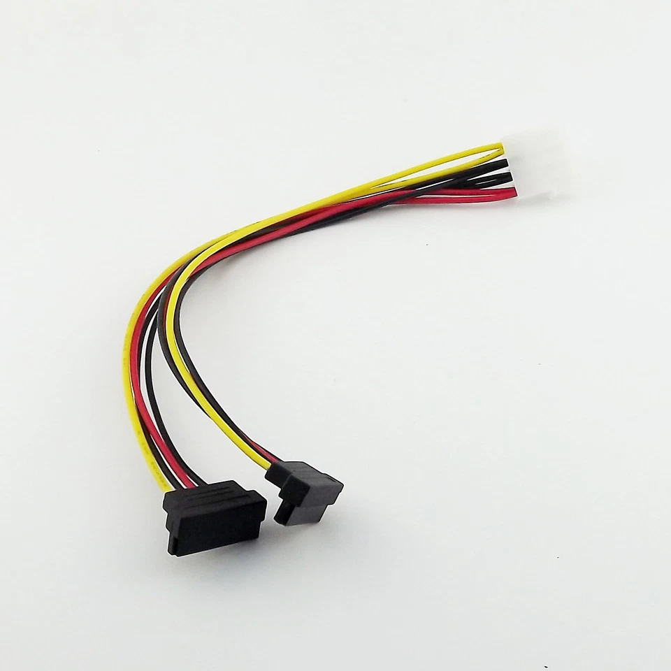 1x 4 Pin Molex IDE Male to 2x SATA Female Right Angle HDD Power Y Splitter Cable - Image 2 of 4