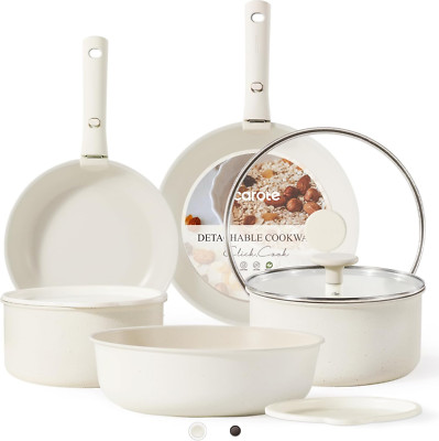 11Pcs Pots and Pans Set, Nonstick Cookware Detachable/Removable Handle, Inductio