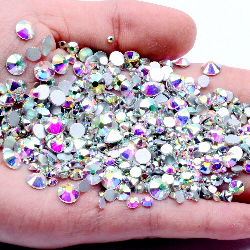 SS3-SS50 Glitter Crystal AB Nail Art Rhinestones Non Hot Fix FlatBack Stones
