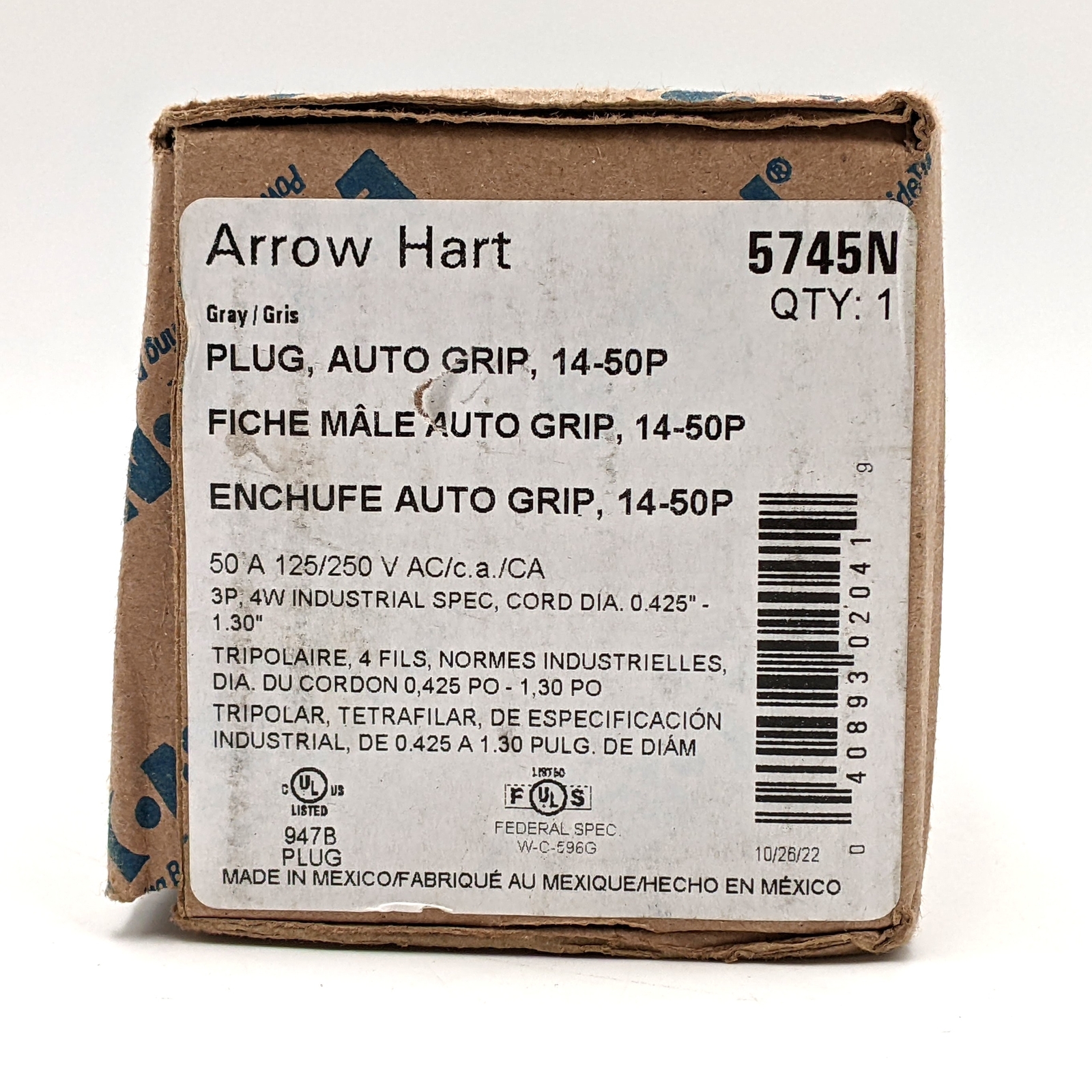 Eaton Arrow Hart 5745N 50A 125/250V Auto Grip Plug eBay