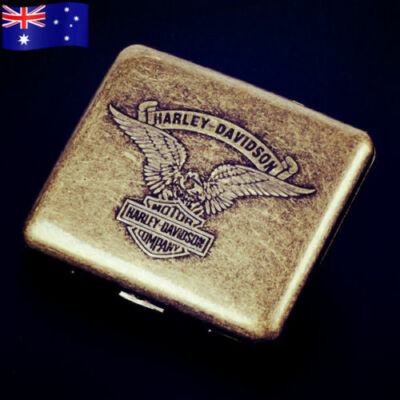 harley davidson tobacco pouch Harley Davidson Brass Cigar Cigarette Tobacco Case Pouch Box Wallet Purse  Gift