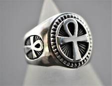 Egyptian Ankh Ring 925 Sterling Silver Sacred Cross Key of Life Occult Talisman
