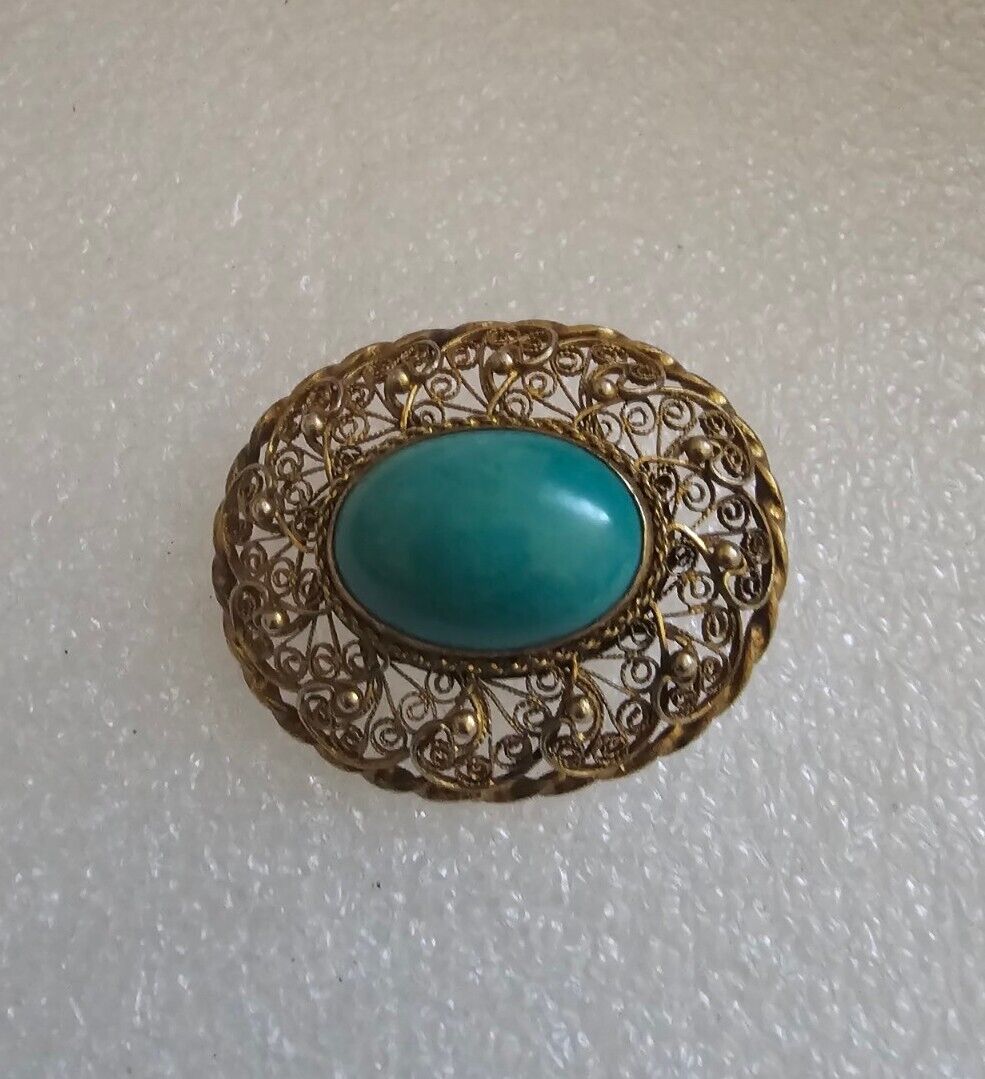 Vintage Sterling Faux Turquoise Cabochon Gold Ton… - image 12