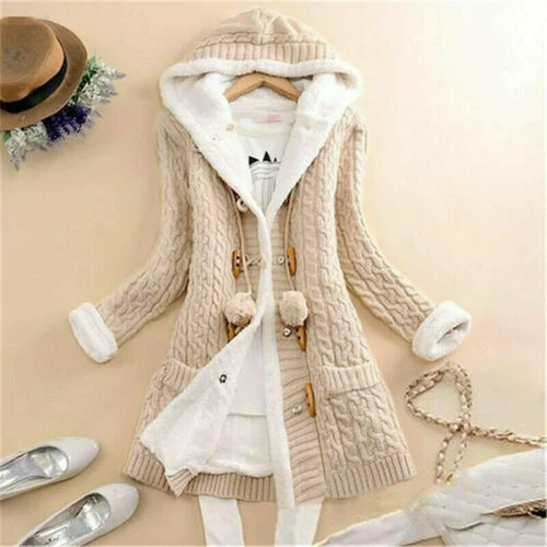 Warm Hooded Knit Sweater Cardigan Coat Long Sleeve Outwear Winter JacketWomen's - Bild 10 von 18