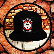 MARILYN MANSON PATCHED FLAT BRIM TRUCKER HAT SNAPBACK BLACK