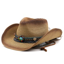 UK Straw Cowboy Hat Men Women Cowboy Hat Straw Sun Hat Beach Outdoor Straw Hat