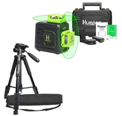 Huepar B02CG grüner 2D Kreuzlinienlaser mit LitiumIonen Batterie Mit stativ TP14