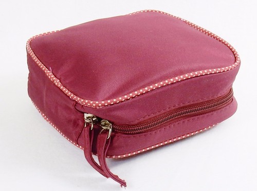 Zippered Jewelry Caddy, Maroon w/Dots, Nylon Microfiber Shell, Travel or Storage - Picture 2 of 12