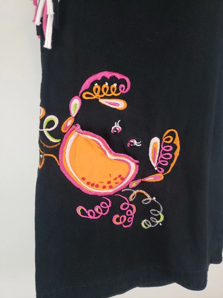 Vestido cangrejo bordado negro talla 2T vintage Michael Simon niña pequeña RARO Foto 2 de 4