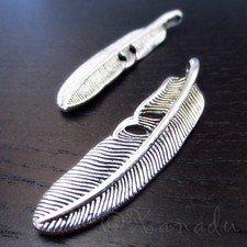 Feathers 53mm Antiqued Silver Plated Charm Pendants C0030 - 5, 10, 20PCs