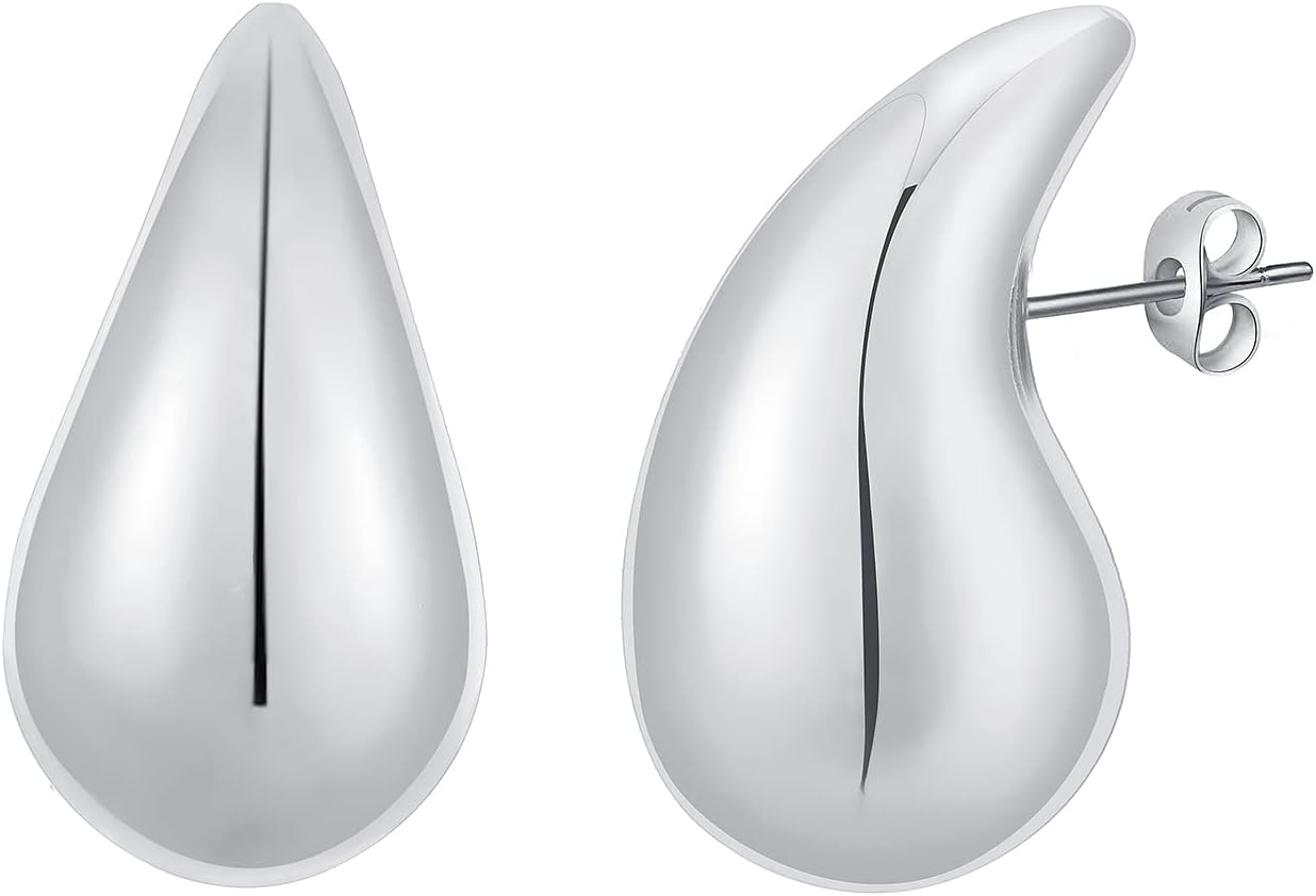 Chunky Gold Hoop Earrings for Women, Dupes Earrings Lightweight Waterdrop Hollow
