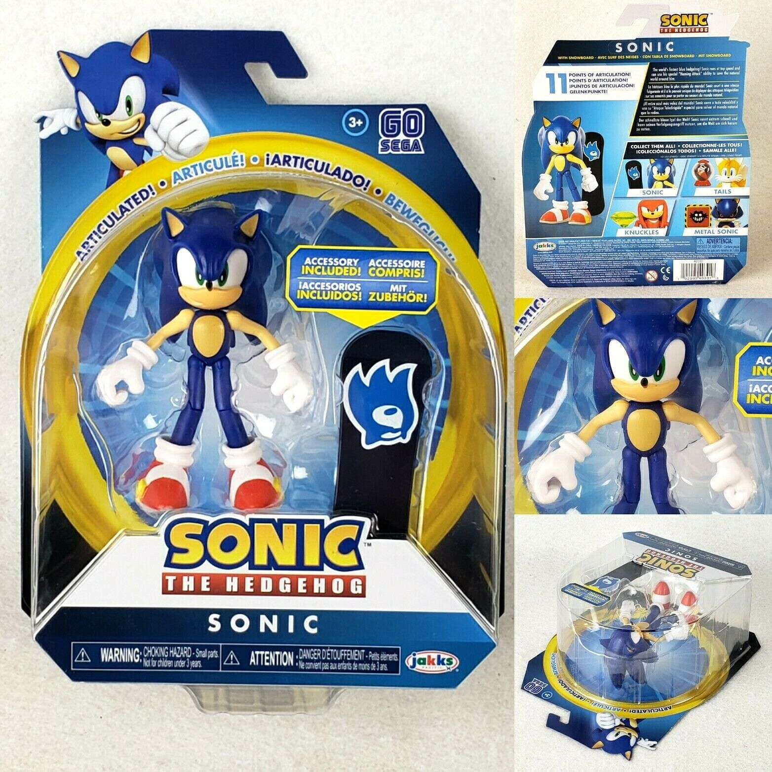 WAVE 2 Jakks Sonic The Hedgehog 4 Sonic Articulation Figure with Snowboard  Sega