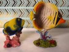 Set of Blue Tropical Fish Resin Hand Painted Yellows Blue Tang 3 1/2" & 2 1/4"