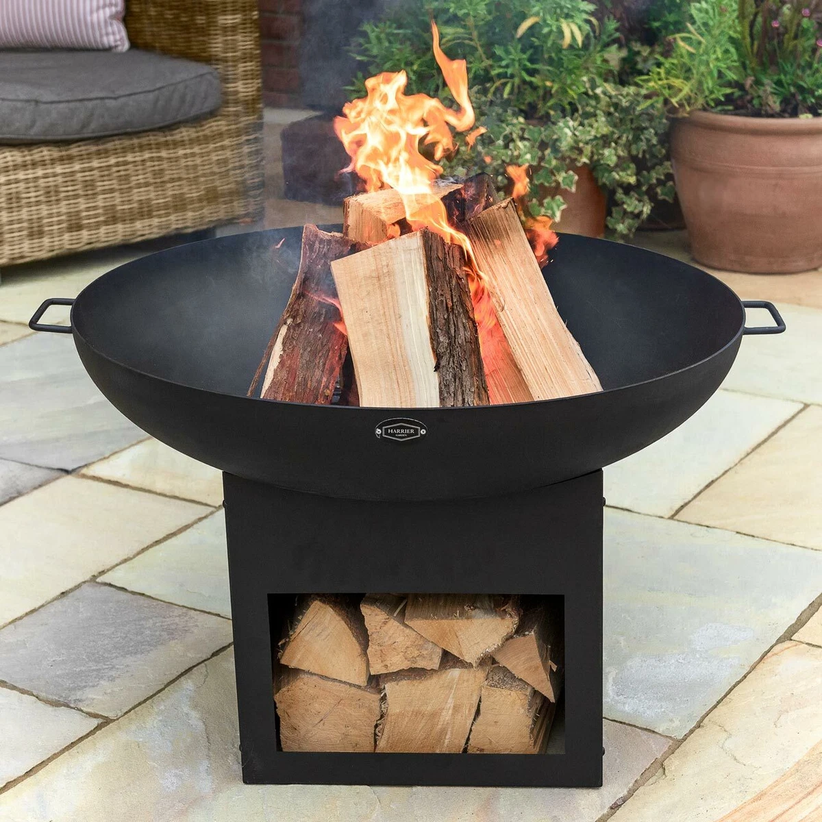 Harrier Garden Fire Pit 30in BUILT IN LOG STORAGE Outdoor Fire Pit Bowl eBay