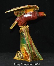 17.3" Qianlong Dynasty Pure Bronze Cloisonne Fengshui Enamel Eagle Bird Statue