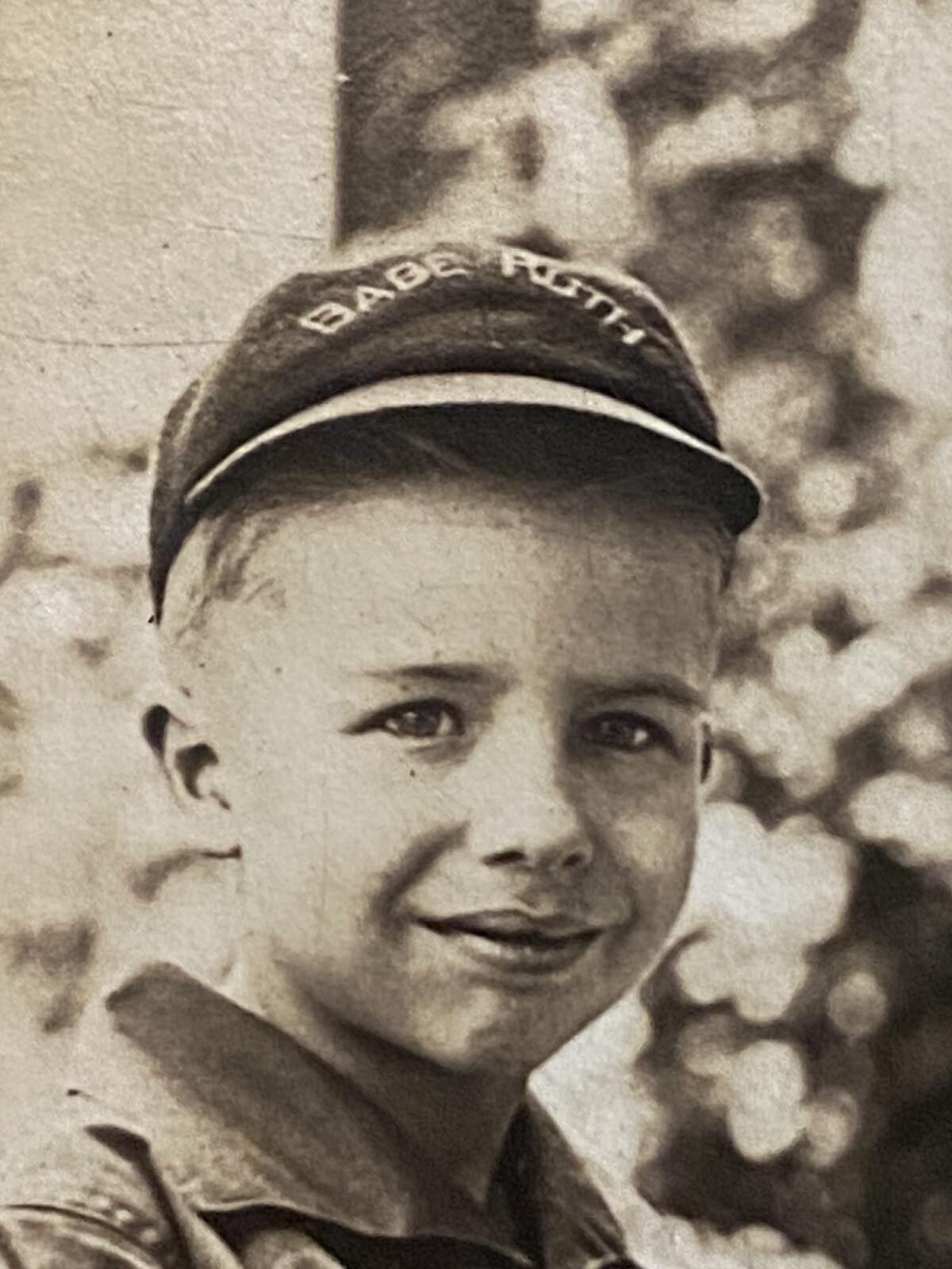 Cappello da baseball antico fotografia anni '30 bambino con bambino Ruth berretto ragazzo su pony