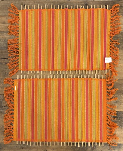 Lot Of 4 Pier 1 WOVEN FABRIC & SRAW 13x19”Placemats: Orange Yellow Green Red - Picture 10 of 12